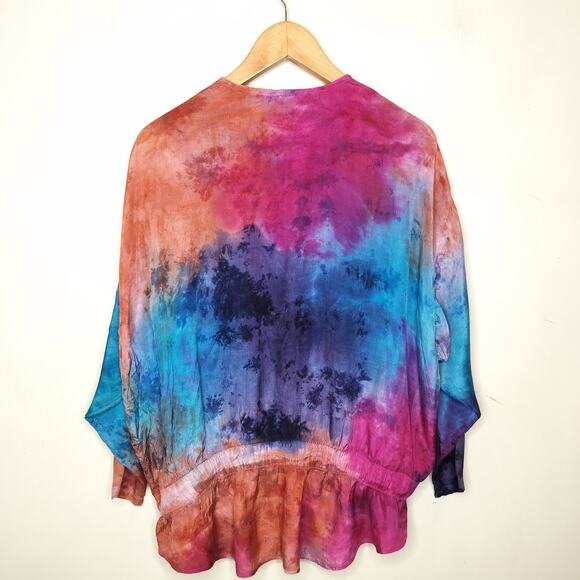 2 Of Us Tie Dye Button Up Shirt Beaded Flower Boho Hippie - Picture 13 of 14